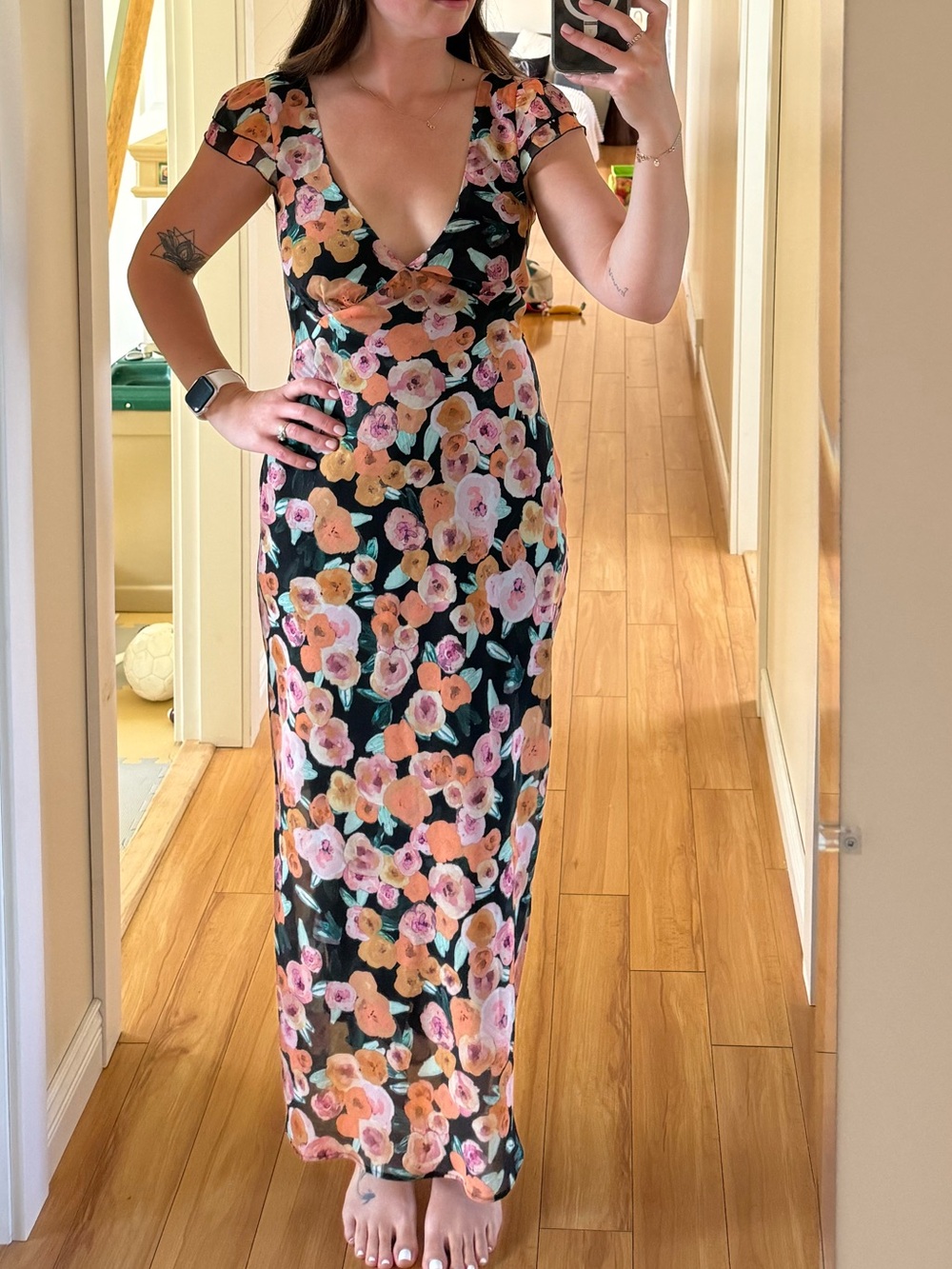 Park and fifth Floral Deep-V Cap Sleeve Maxi Dress - Black/Pink